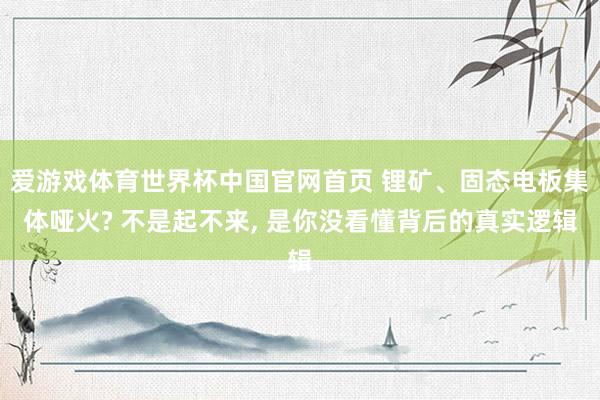 爱游戏体育世界杯中国官网首页 锂矿、固态电板集体哑火? 不是起不来, 是你没看懂背后的真实逻辑