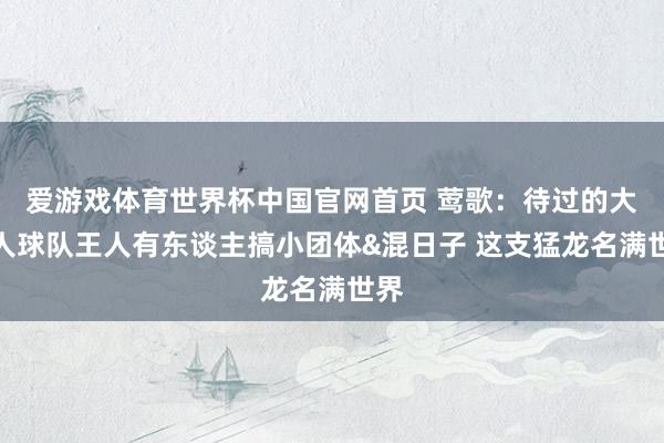爱游戏体育世界杯中国官网首页 莺歌:待过的大王人球队王人有东谈主搞小团体&混日子 这支猛龙名满世界