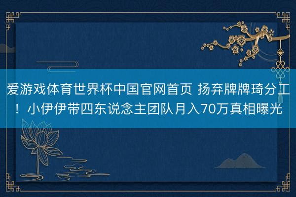 爱游戏体育世界杯中国官网首页 扬弃牌牌琦分工!小伊伊带四东说念主团队月入70万真相曝光