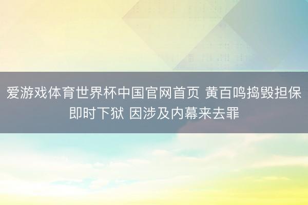爱游戏体育世界杯中国官网首页 黄百鸣捣毁担保即时下狱 因涉及内幕来去罪